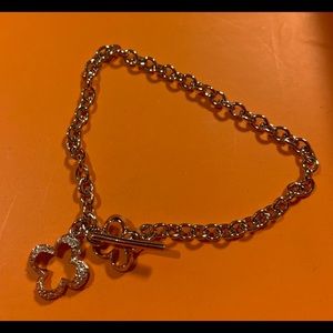 Sterling Silver rollo link diamond accent clover